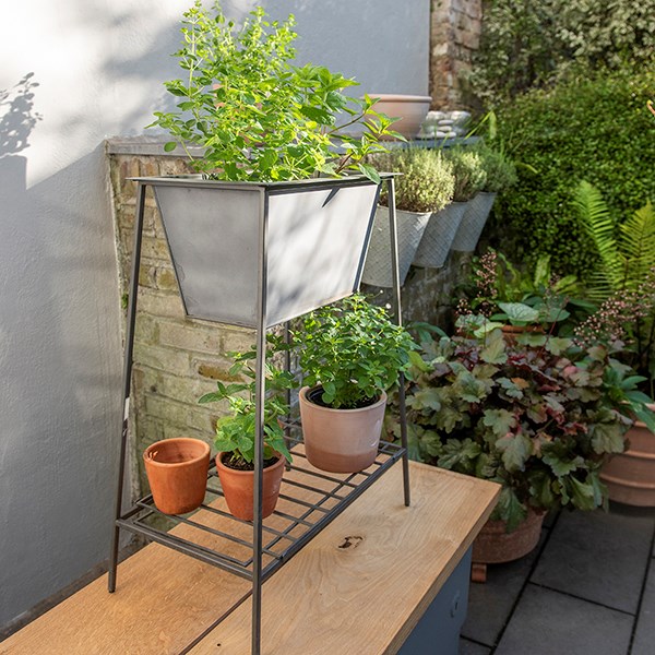 Trough on stand with shelf - short