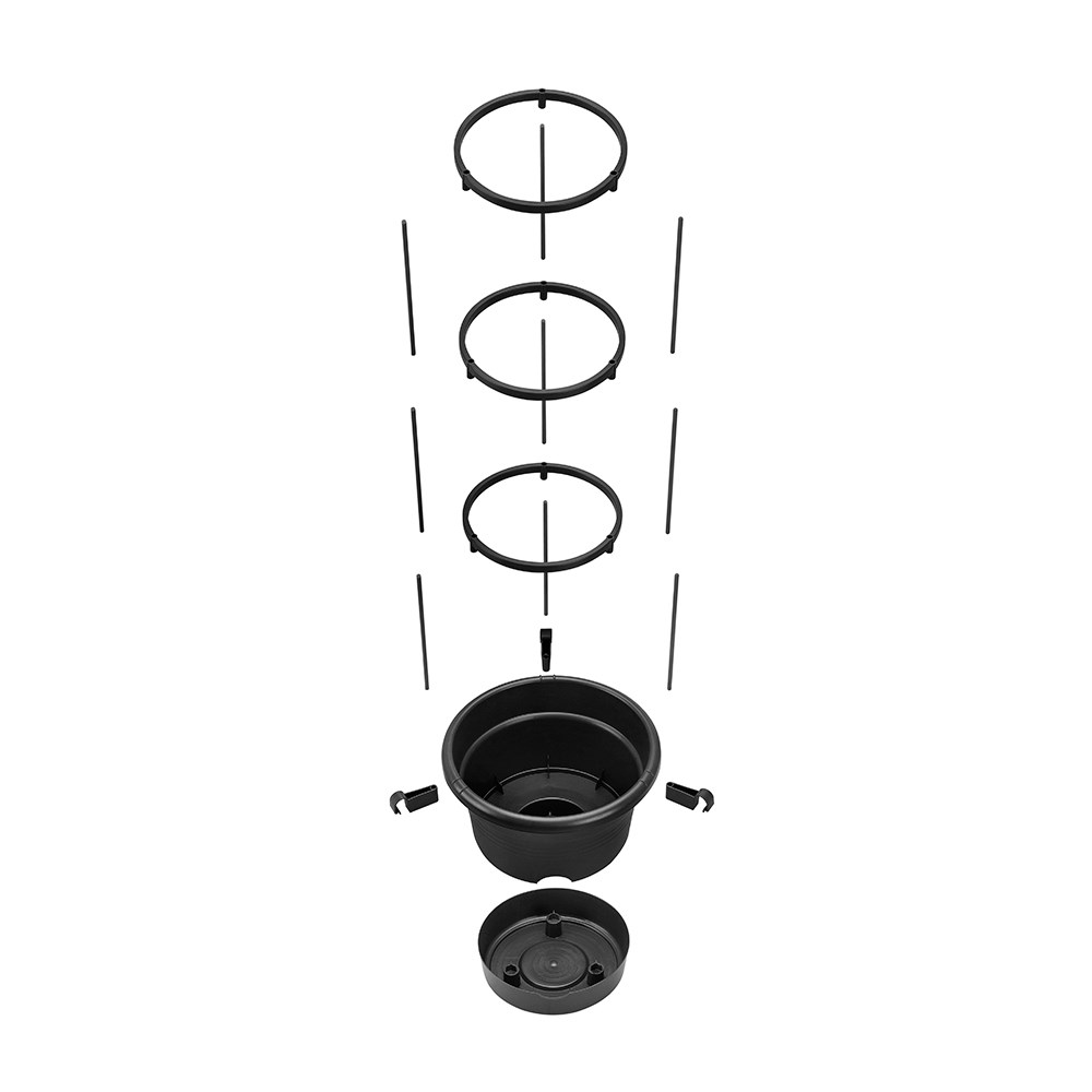 Tomato grow pot with adjustable frame - black