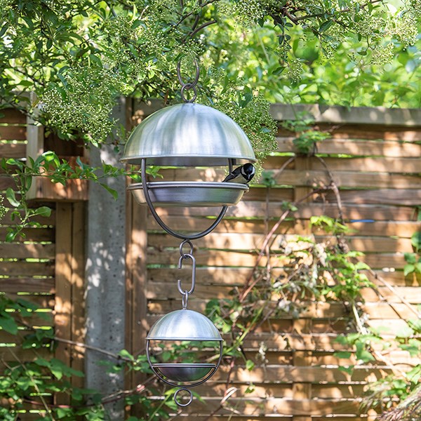 Satellite bird seed feeder - brushed aluminium
