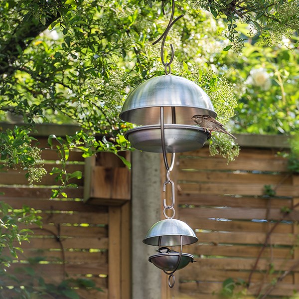 Satellite bird seed feeder - brushed aluminium