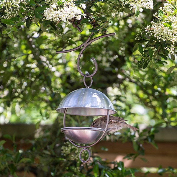 Satellite bird seed feeder - brushed aluminium