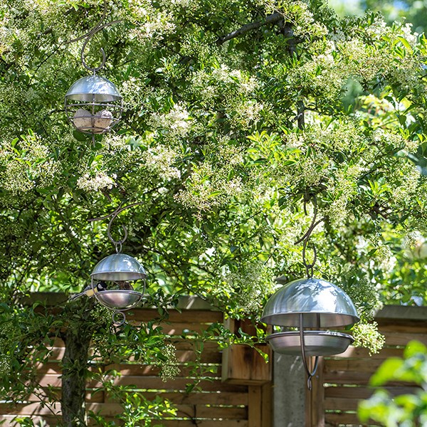 Satellite bird seed feeder - brushed aluminium
