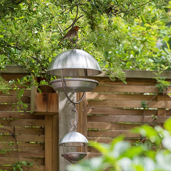 Satellite bird seed feeder - brushed aluminium
