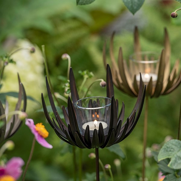 Flower stake tealight holder - antique bronze