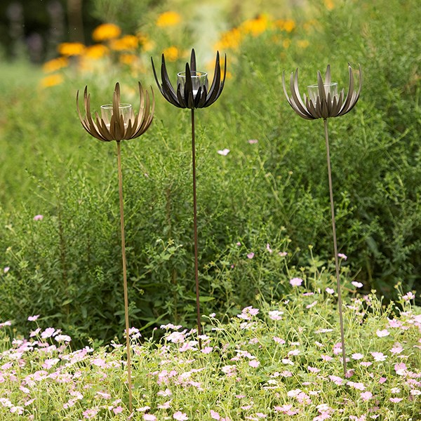 Flower stake tealight holder - antique bronze