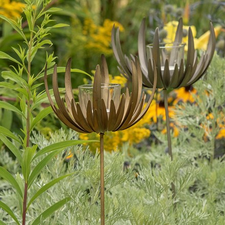 Flower stake tealight holder - antique brass