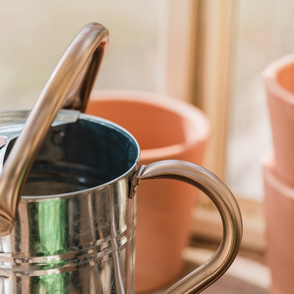 Galvanised watering can - copper trim