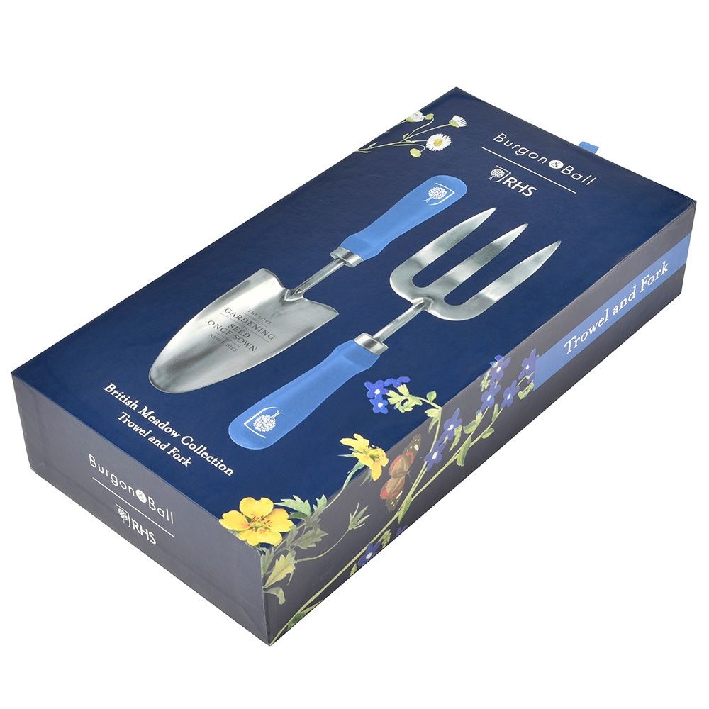 RHS Burgon and Ball British Meadow fork and trowel set