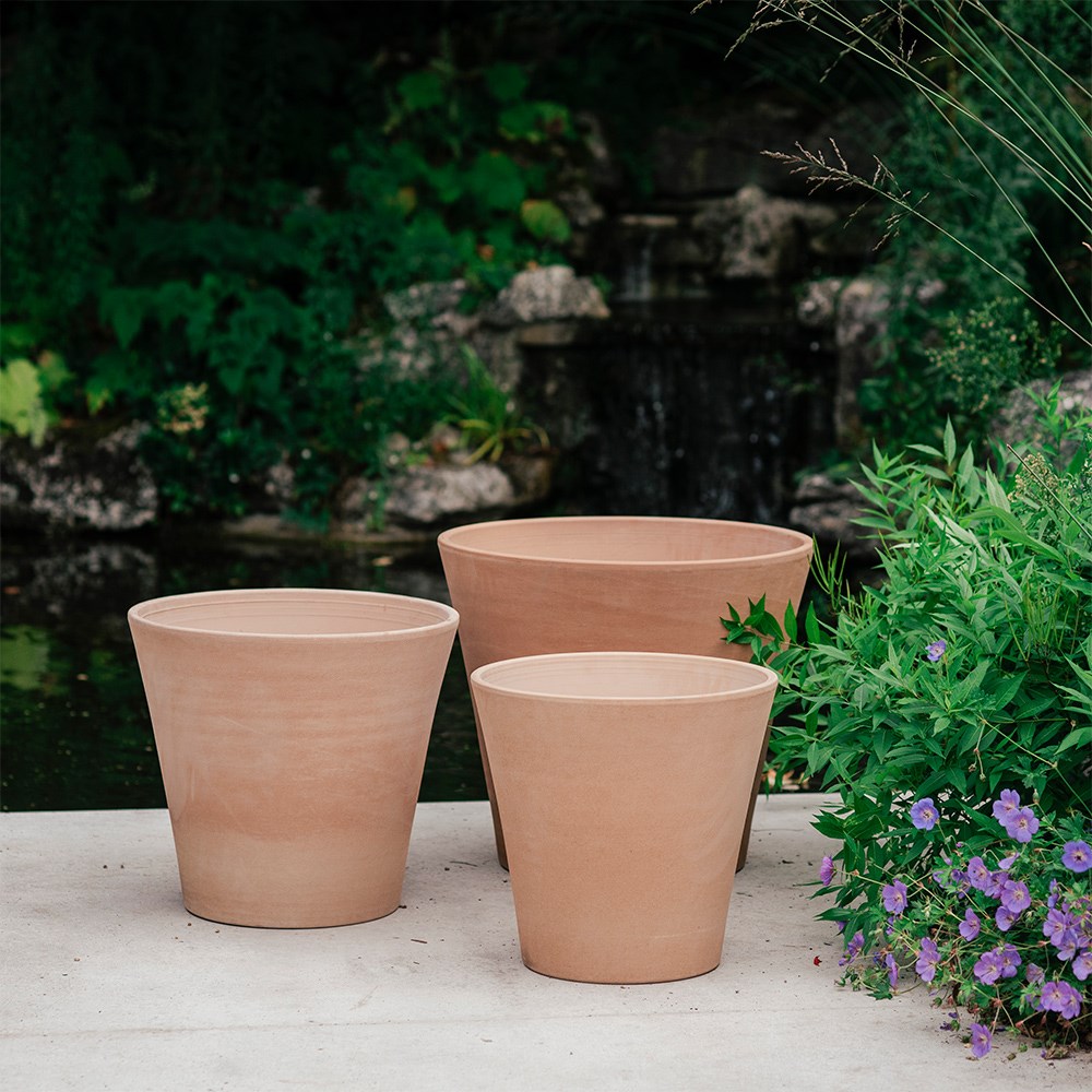Conical Italian terracotta pot - whitewash