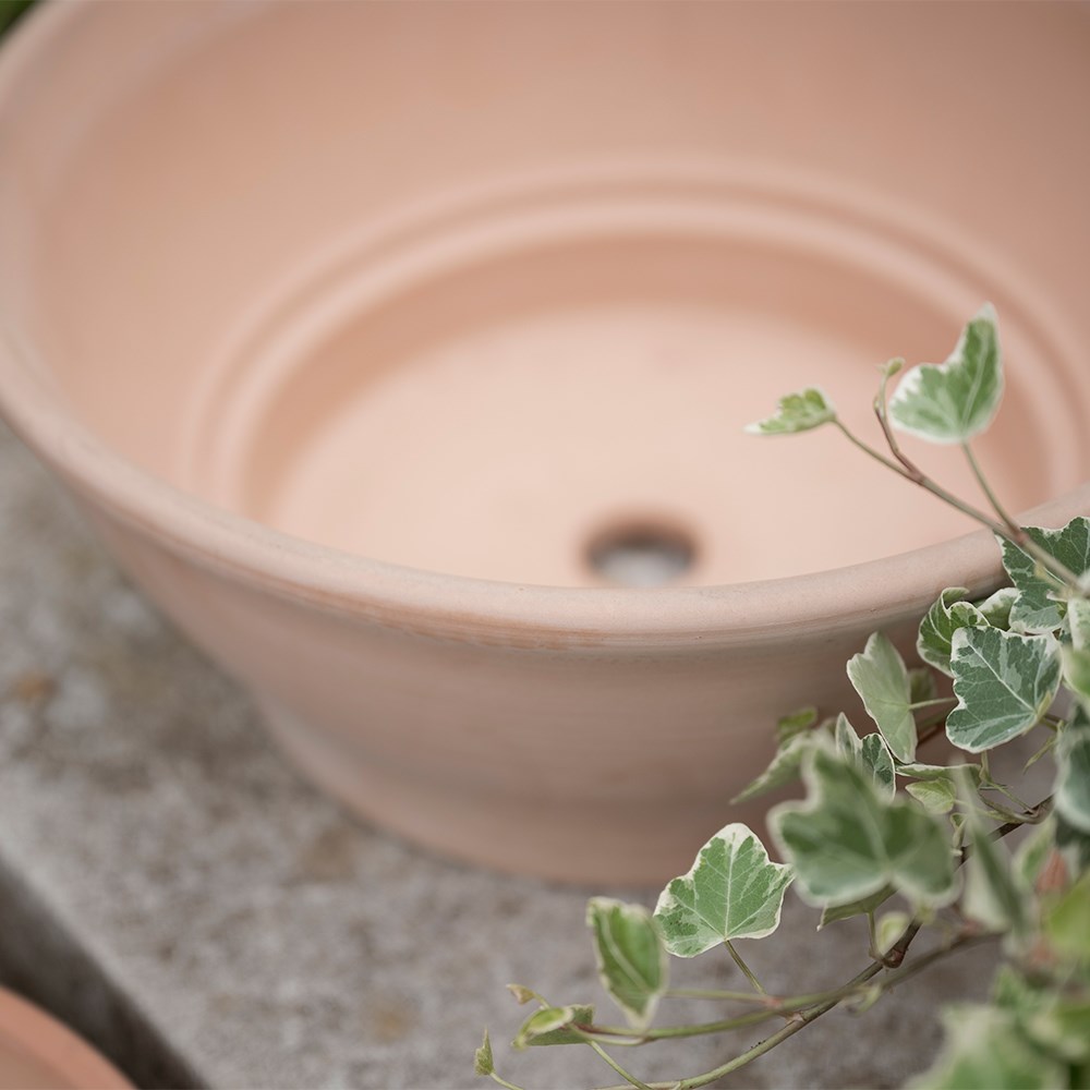 Italian terracotta bowl planter - whitewash