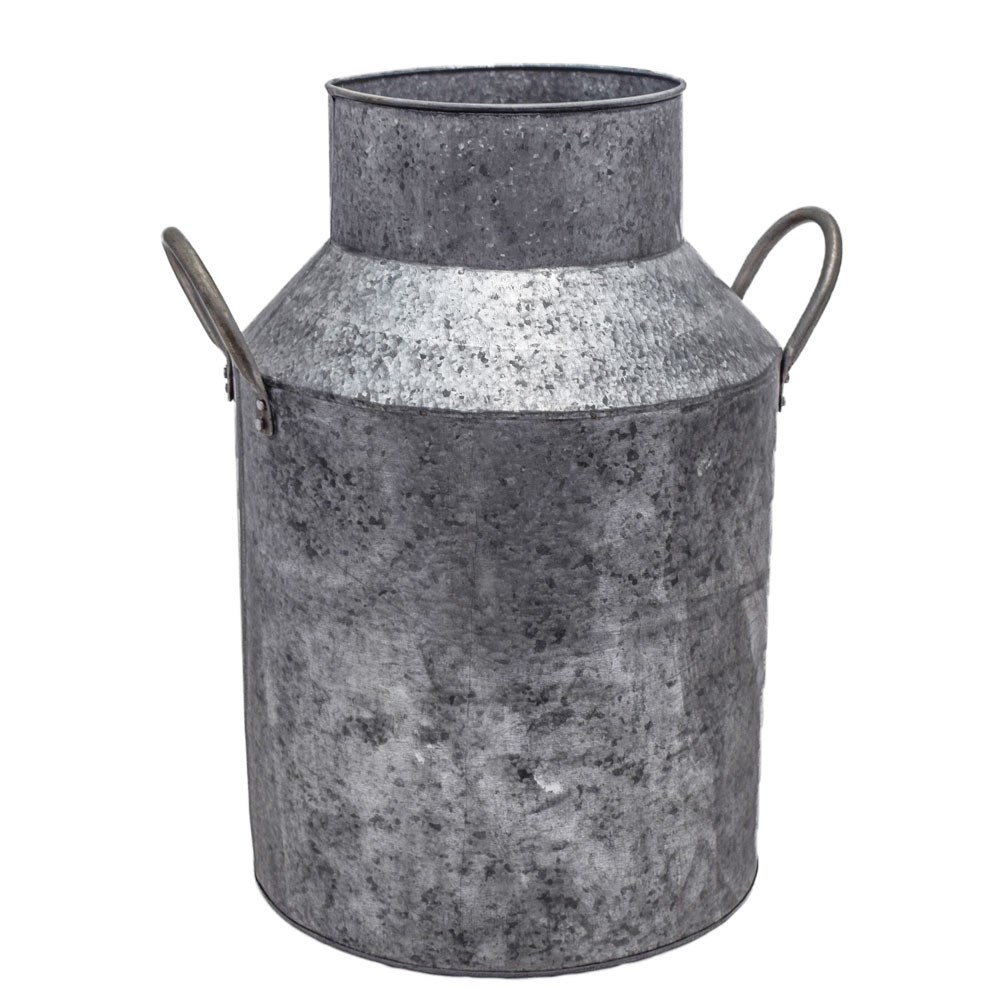 Galvanised metal milk churn