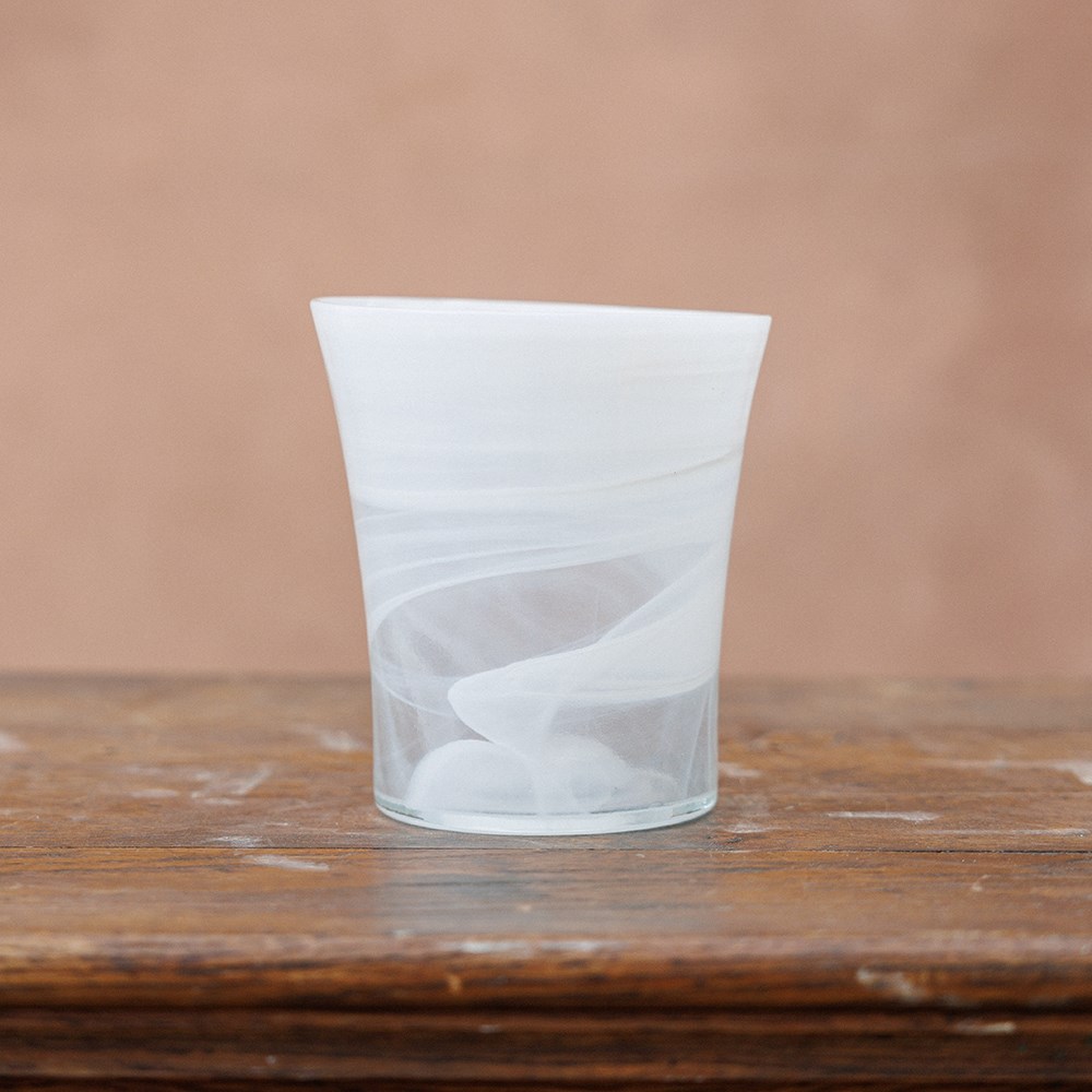 Recycled glass flared orchid pot - white