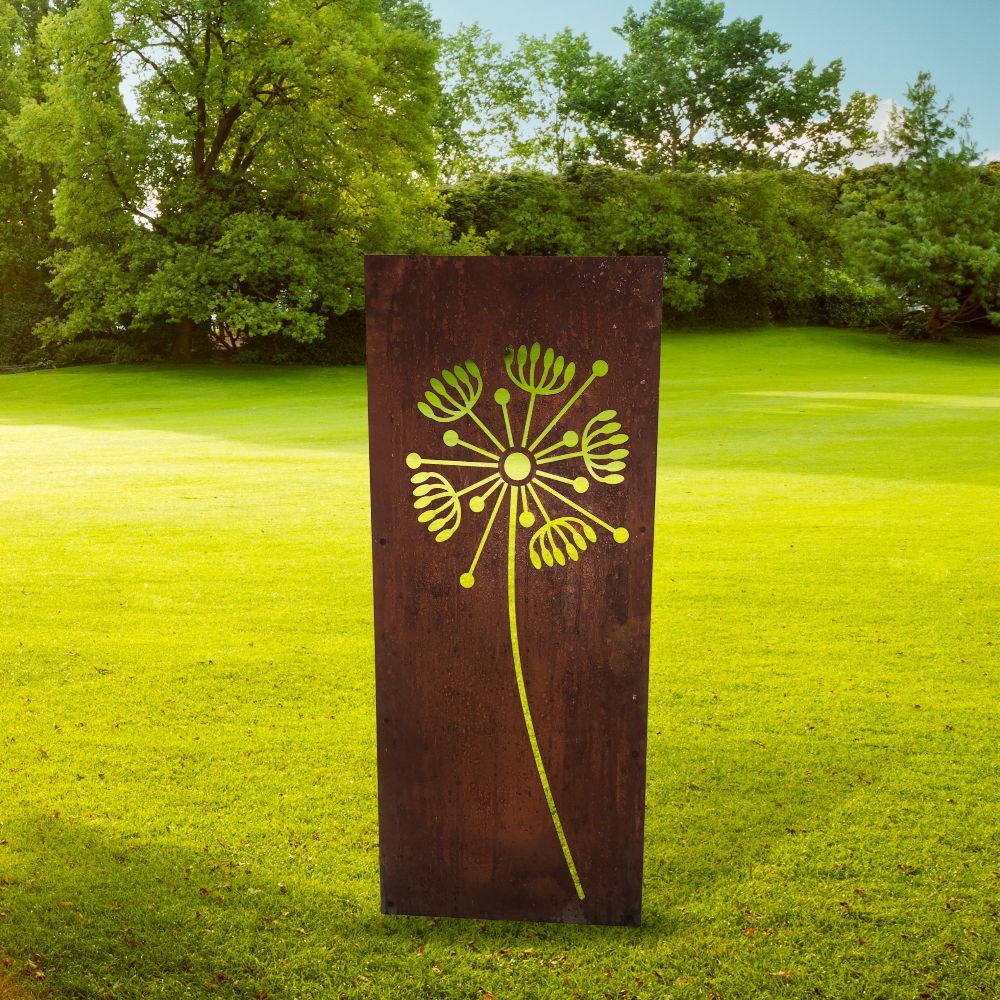 Dandelion decorative garden screen - rust