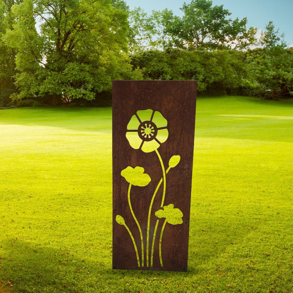 Poppy decorative garden screen - rust