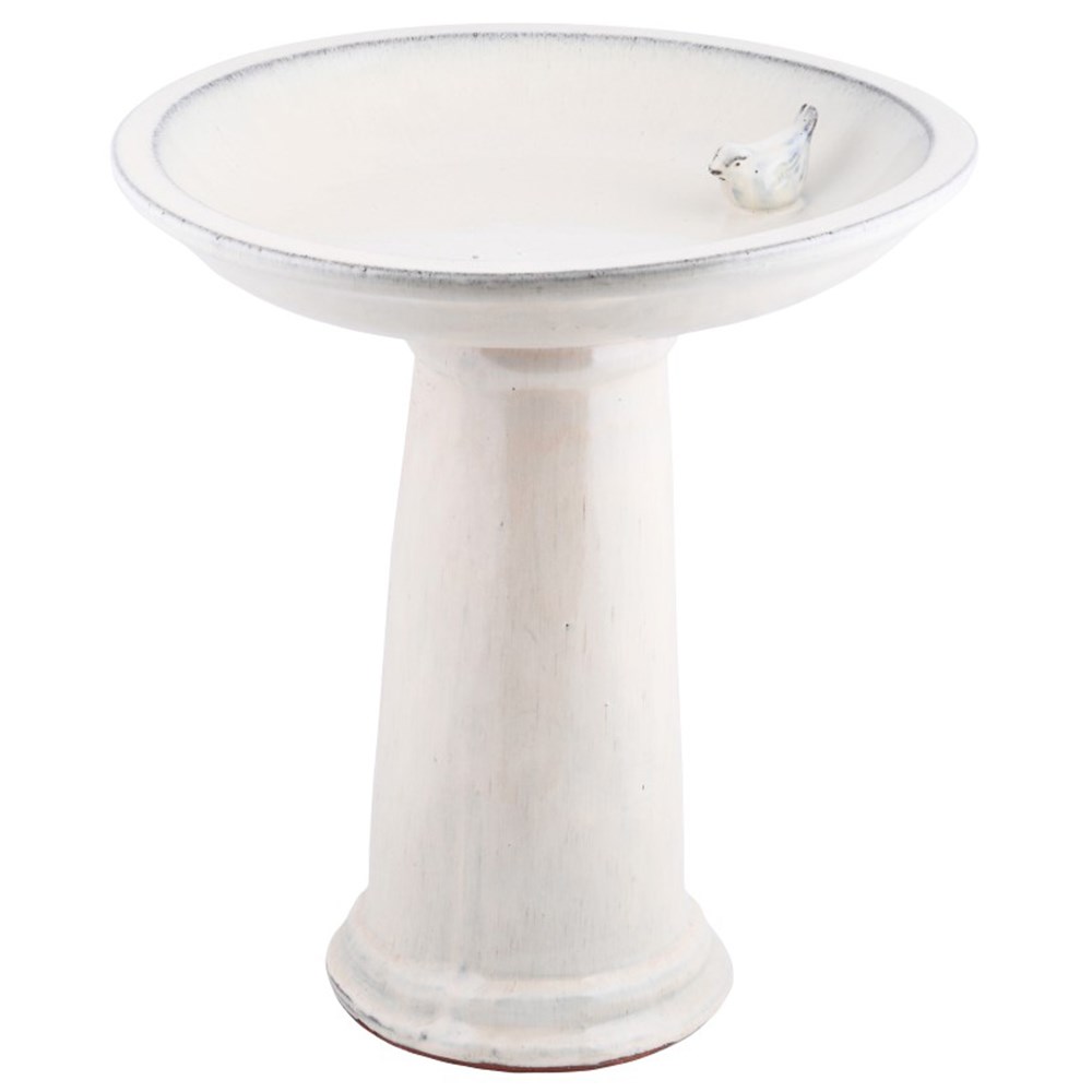 Ceramic bird bath on pedestal - white