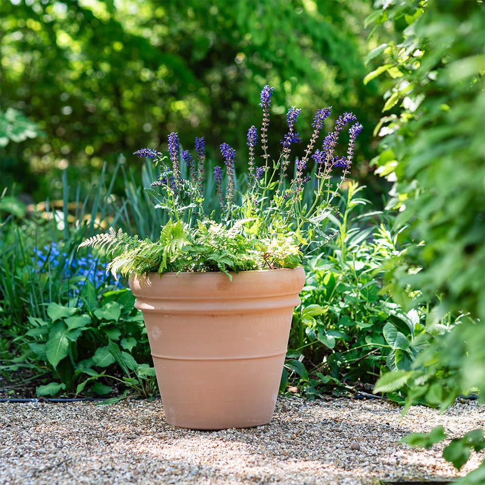 Ridged Italian terracotta pot - whitewash