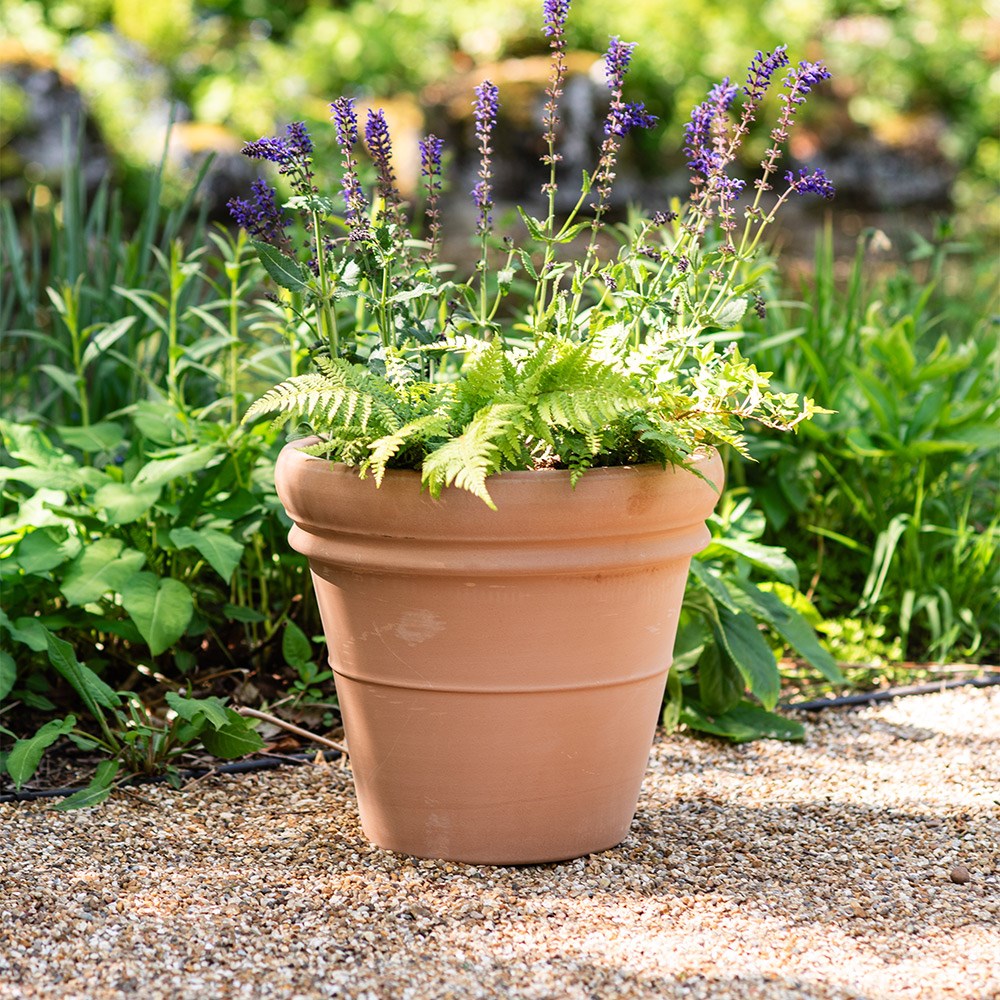 Ridged Italian terracotta pot - whitewash