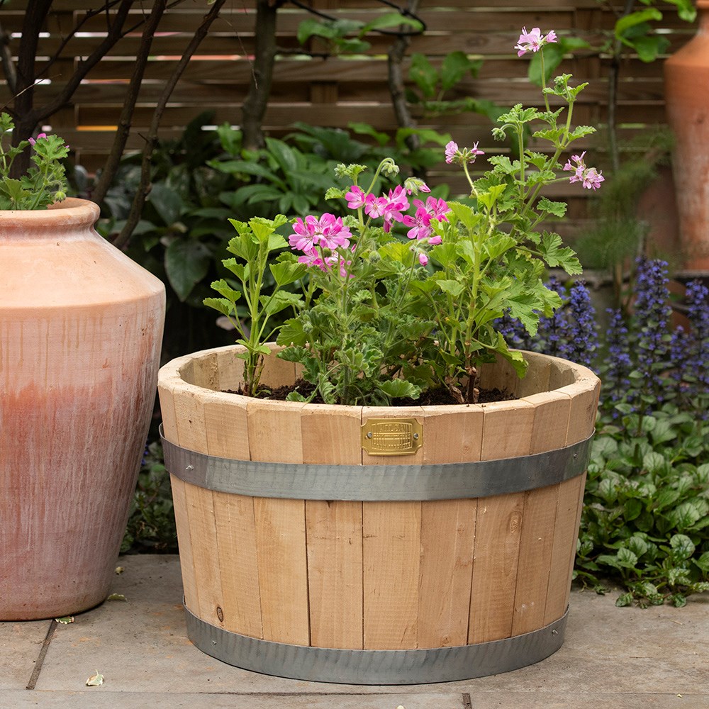 Hardwood barrel planter