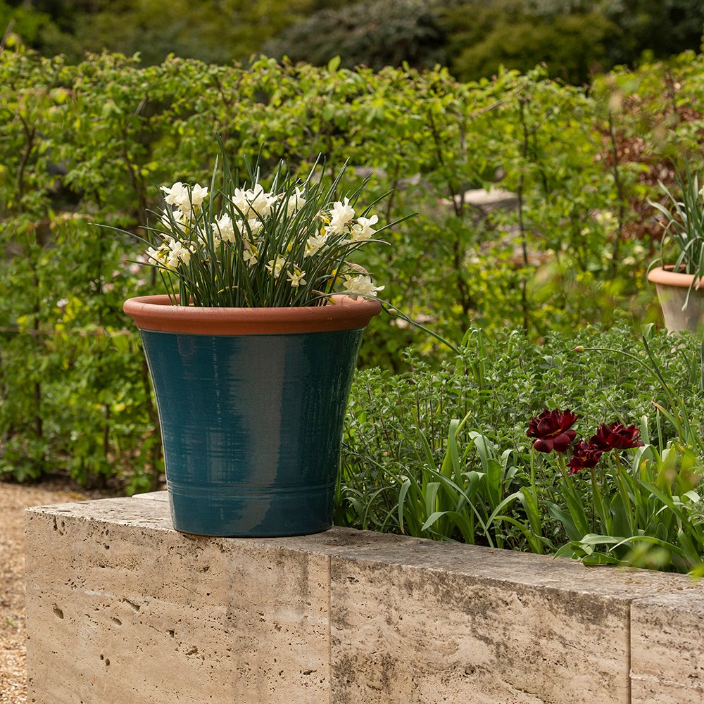 Dark teal kitchen planter