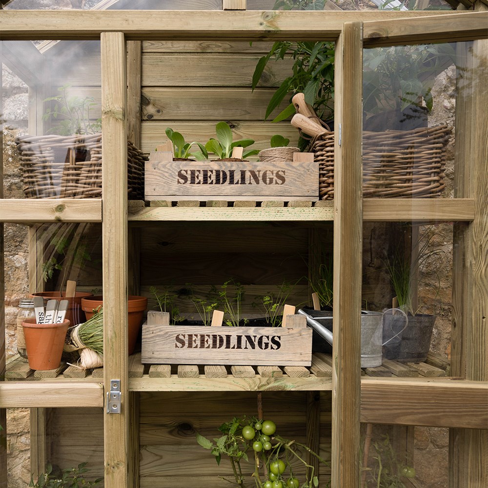 Wooden wall greenhouse with auto vent - natural