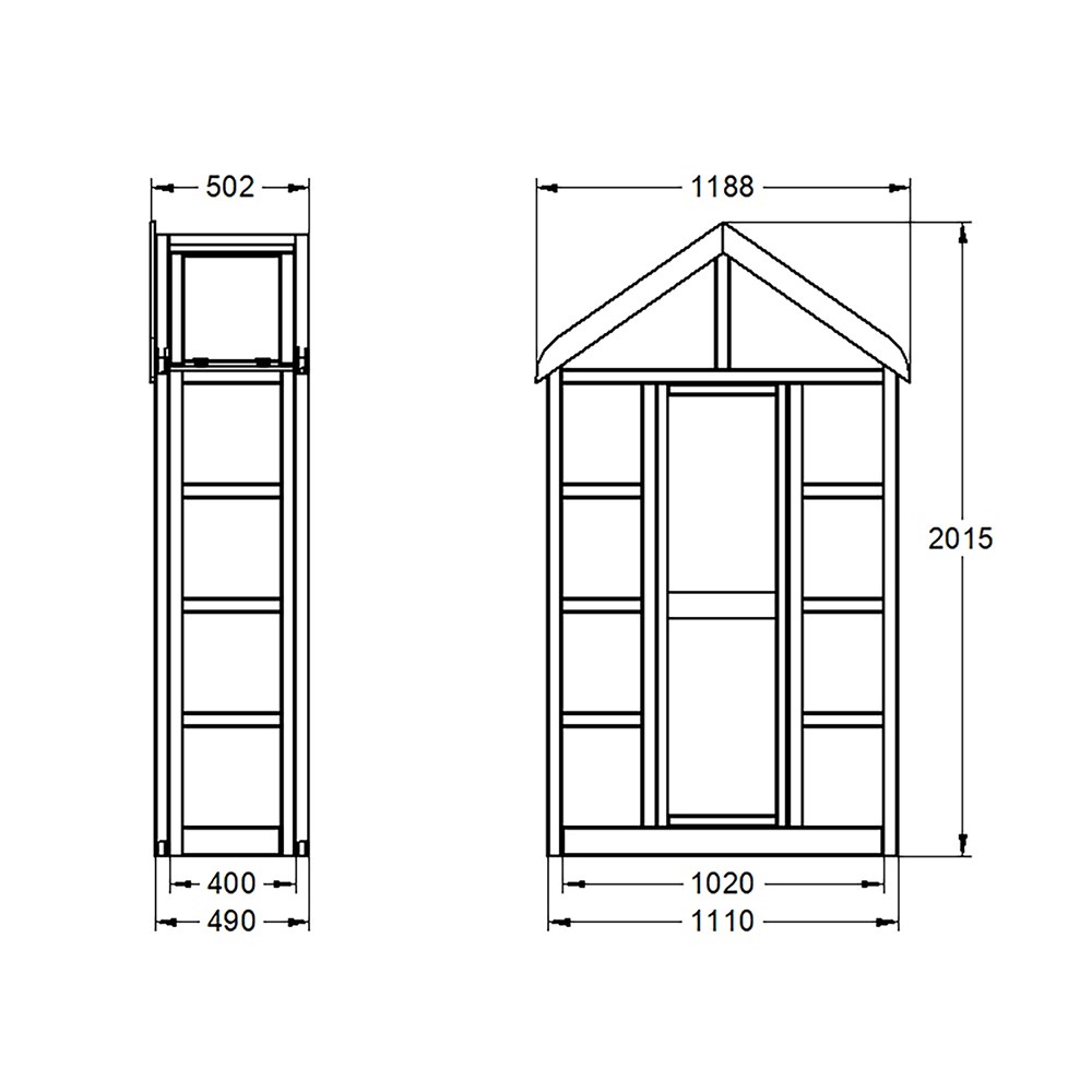 Wooden wall greenhouse with auto vent - natural