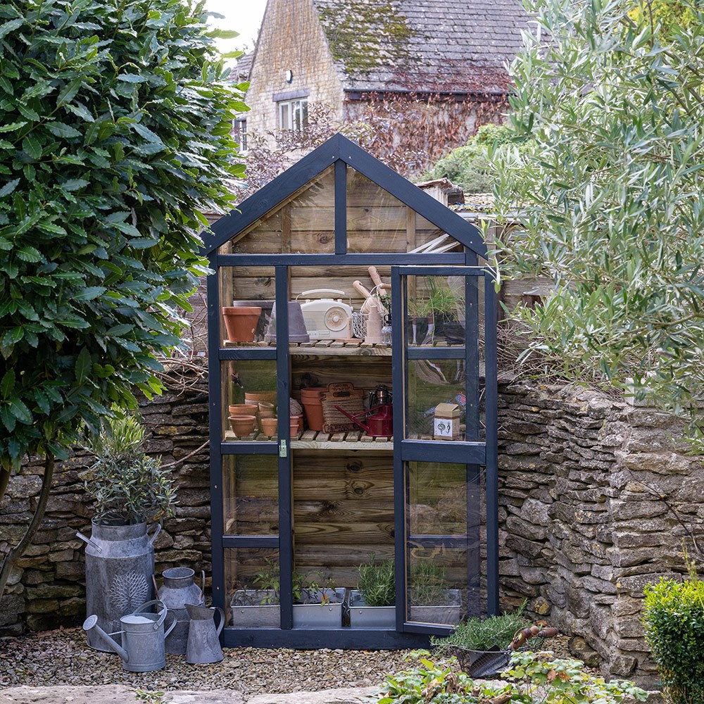 Wooden wall greenhouse with auto vent - natural