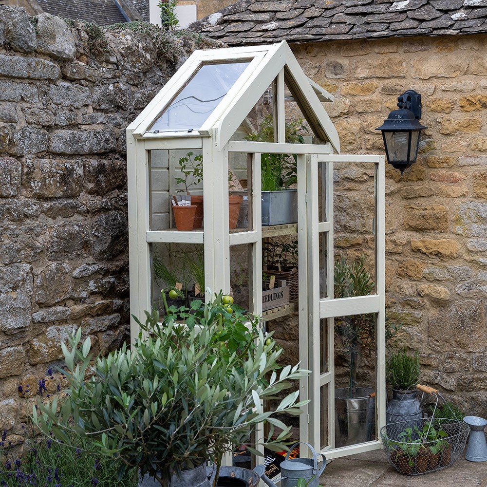 Wooden wall greenhouse with auto vent - natural