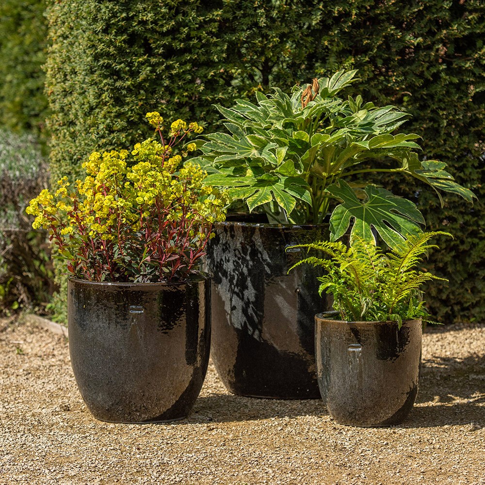 Glazed ceramic pot - misty black
