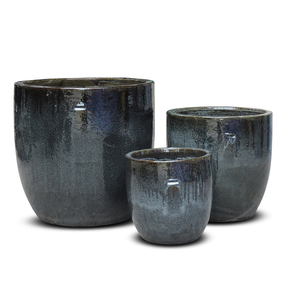 Glazed ceramic pot - misty black
