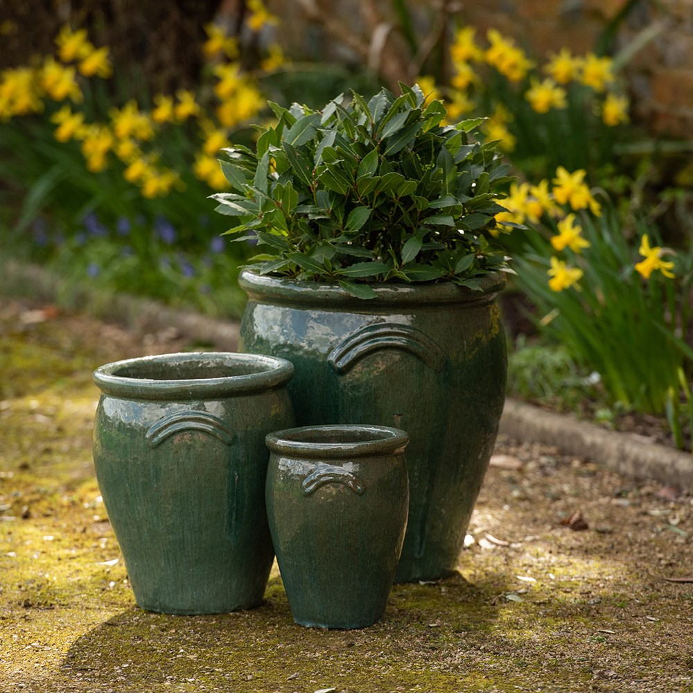 Glazed terracotta tulip pot - misty green