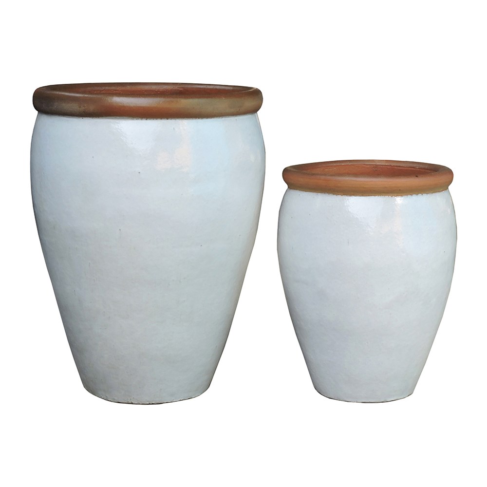Glazed ceramic pot - white with contrast rim