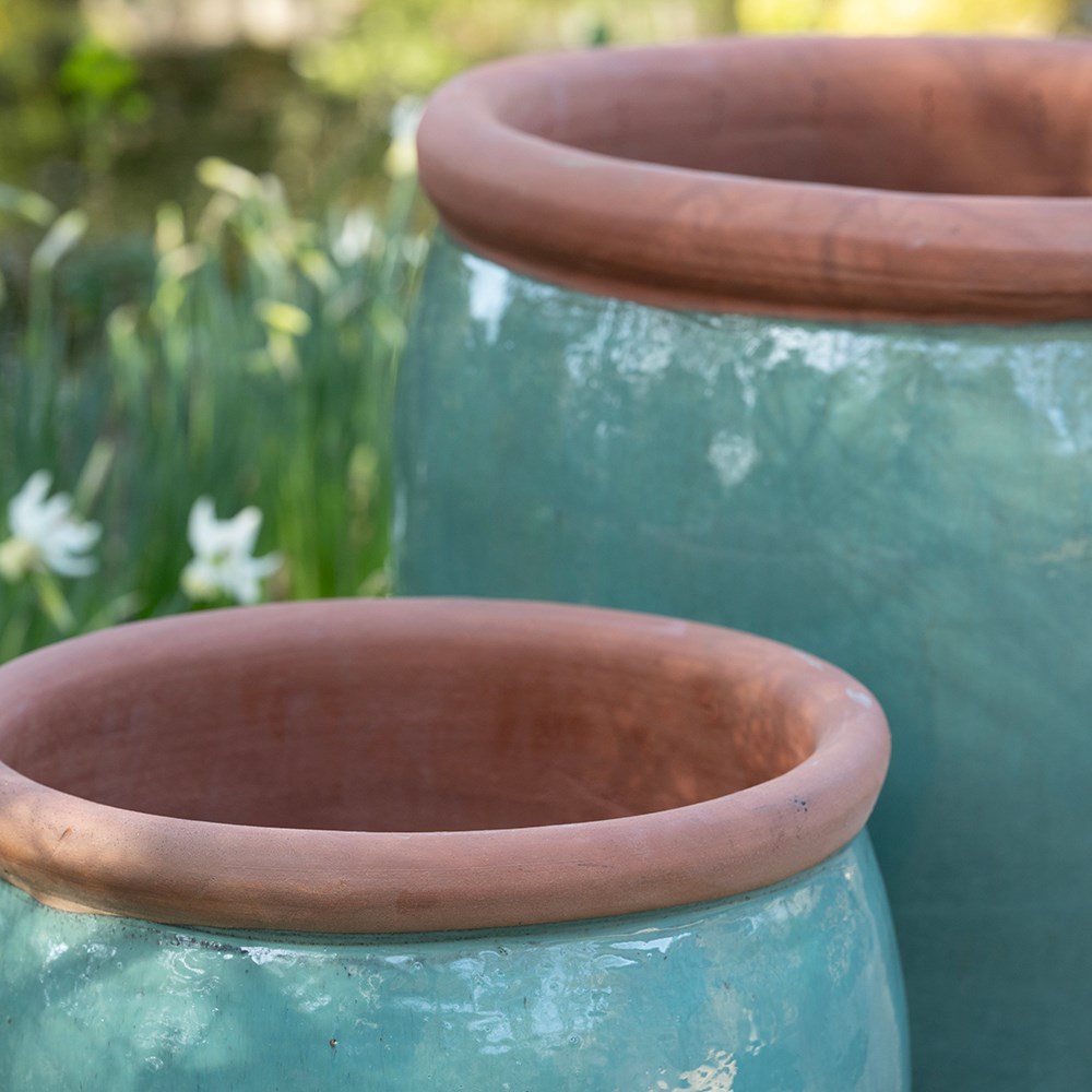 Glazed ceramic pot - jade blue