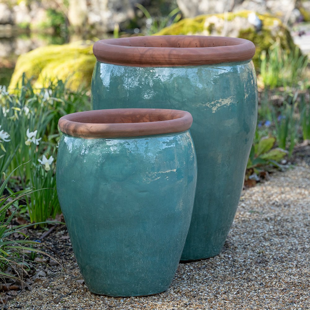 Glazed ceramic pot - jade blue