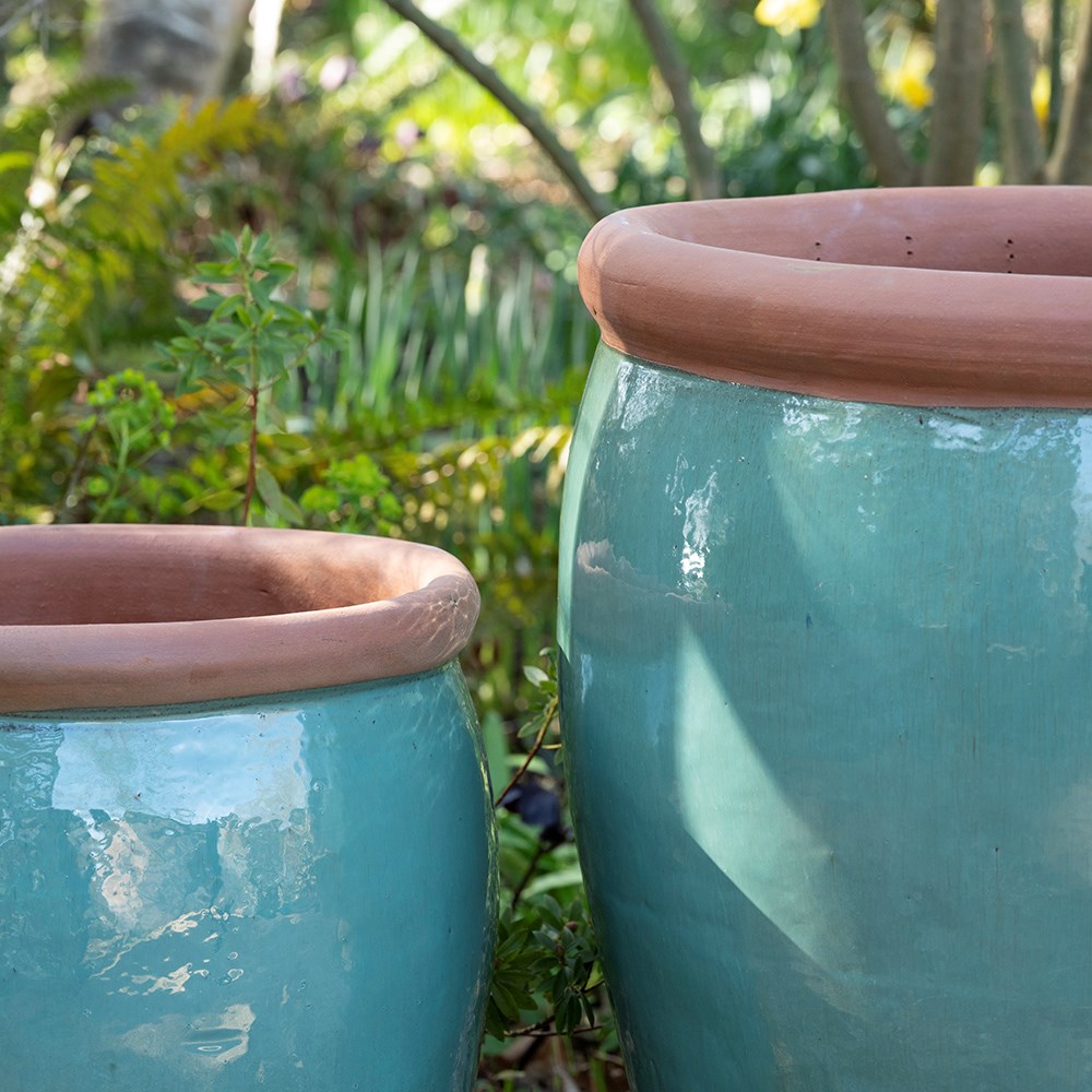 Glazed ceramic pot - jade blue