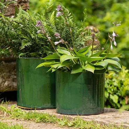 Glazed ceramic cylinder crackle green