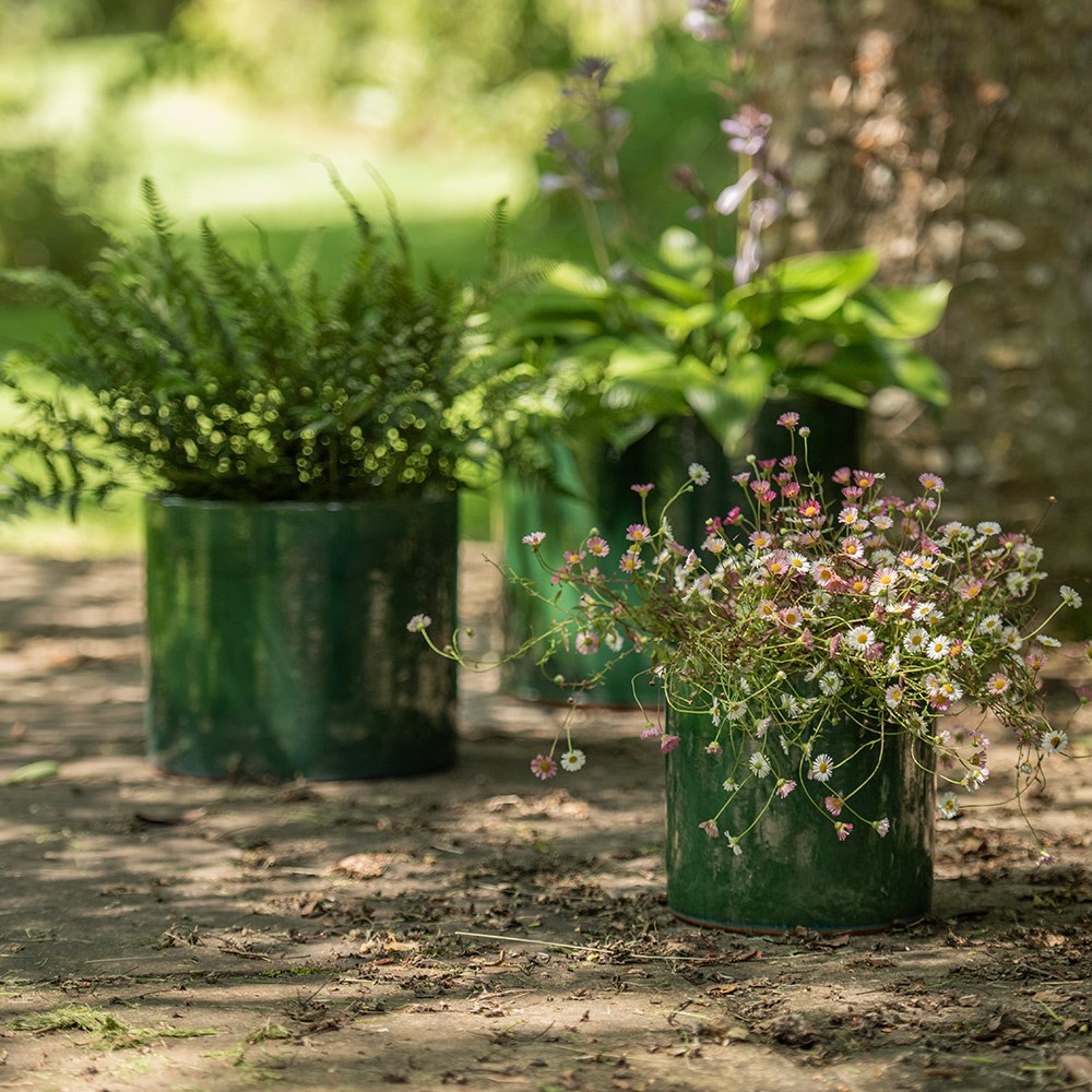 Glazed ceramic cylinder crackle green