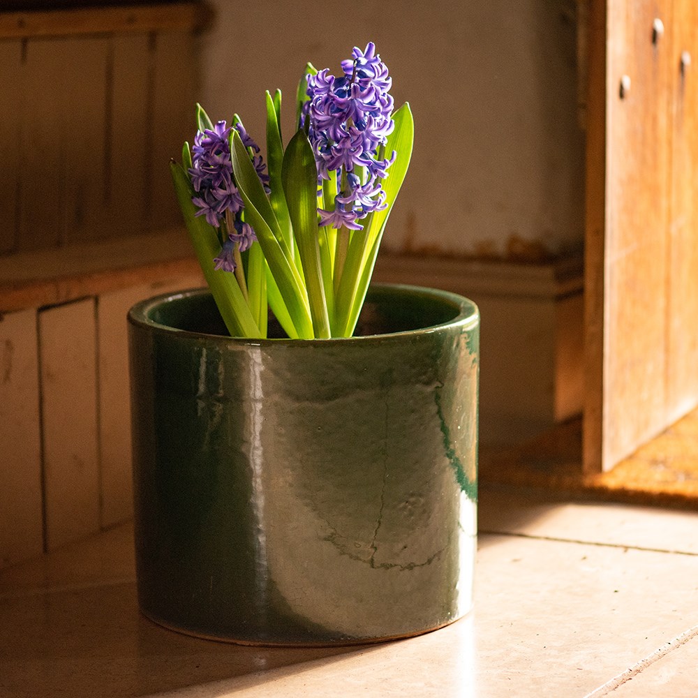 Glazed ceramic cylinder crackle green
