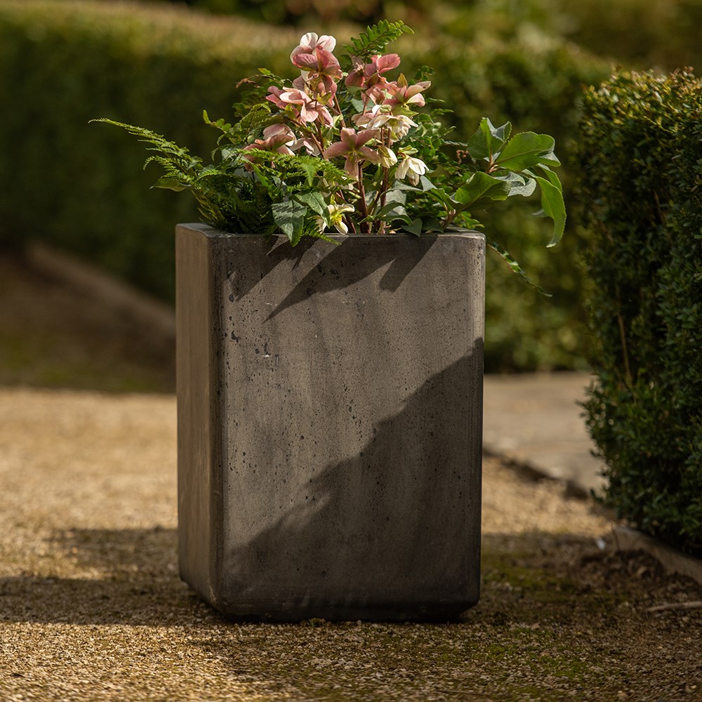 Tall cement cube pot - waxed