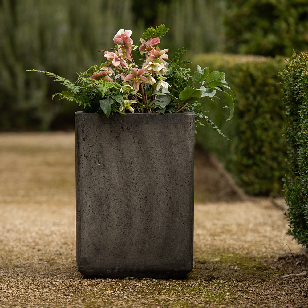 Tall cement cube pot - waxed