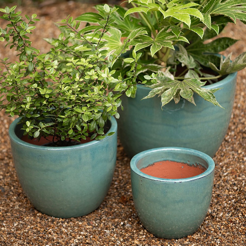 Glazed terracotta pot - aqua blue