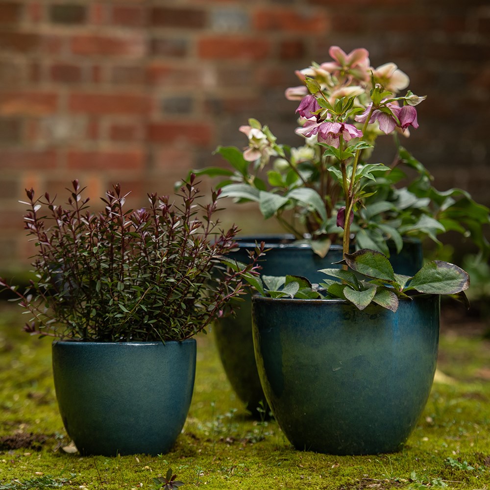 Glazed terracotta pot - aqua blue