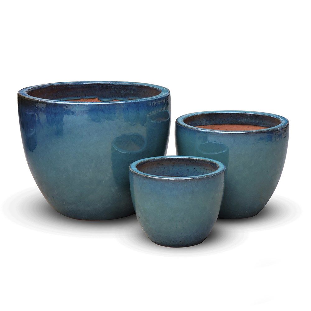 Glazed terracotta pot - aqua blue