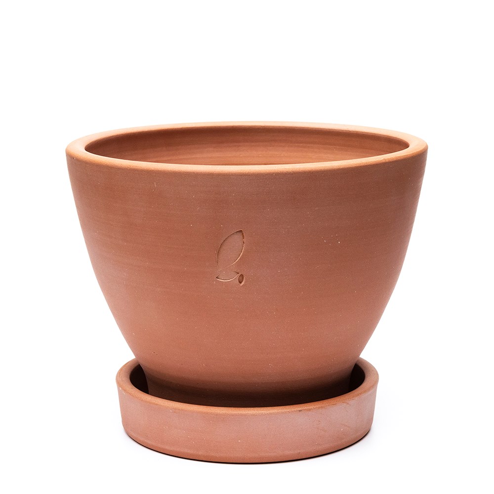 Indoor/outdoor terracotta pot with glazed saucer - large