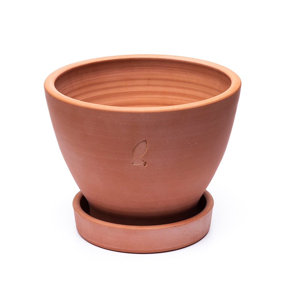 Indoor/outdoor terracotta pot with glazed saucer - small