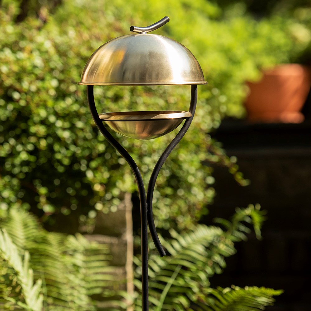 Stake bird feeder - brushed brass