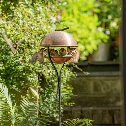 Stake bird feeder - brushed copper