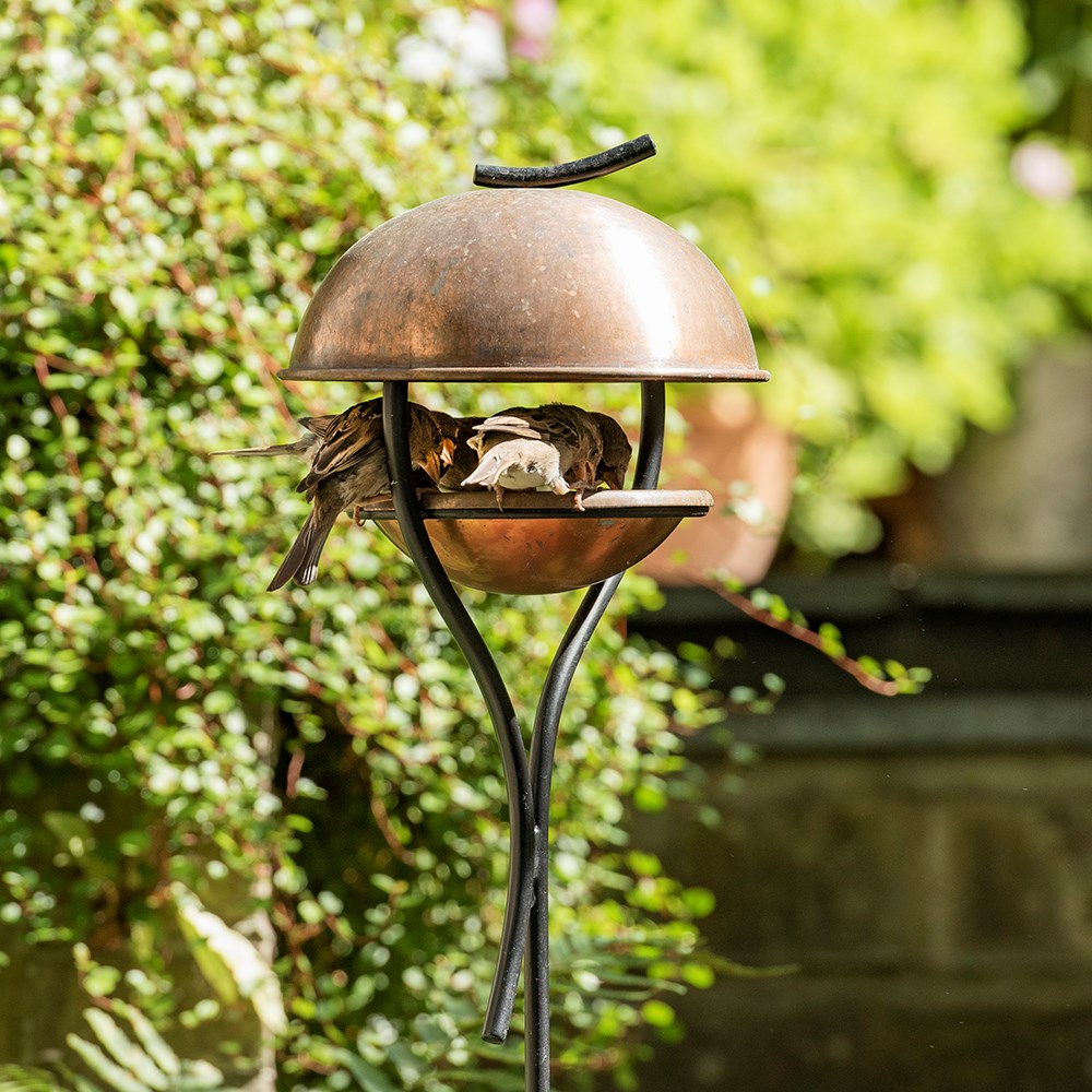 Stake bird feeder - brushed copper