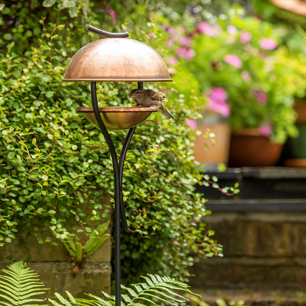 Stake bird feeder - brushed copper