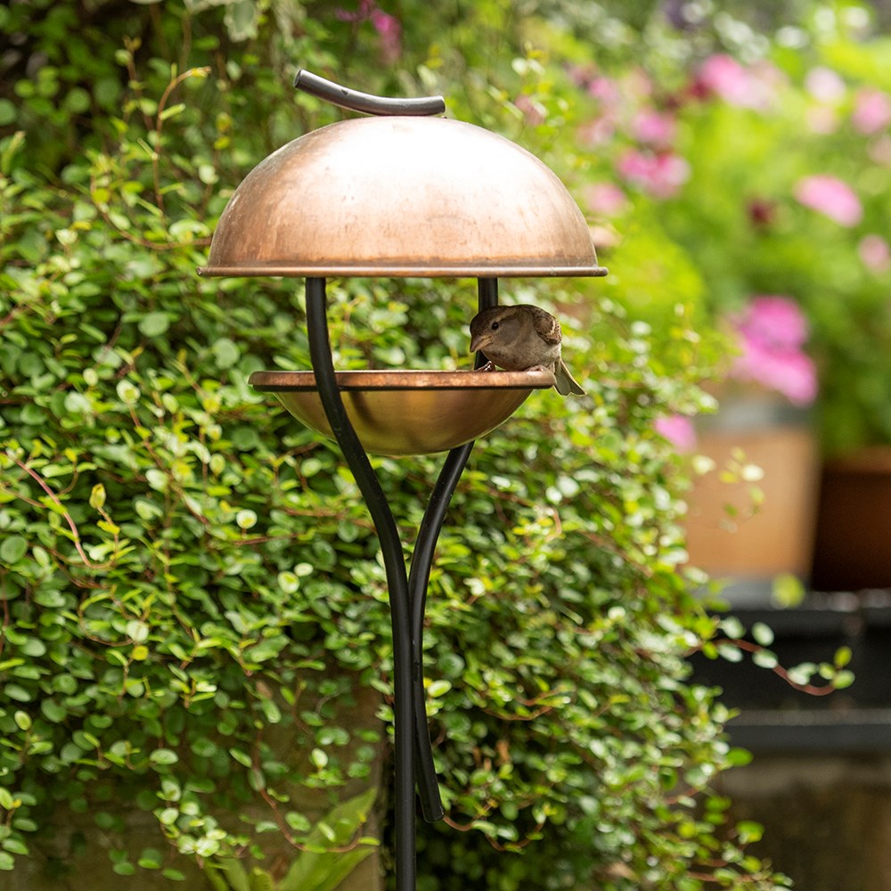Stake bird feeder - brushed copper