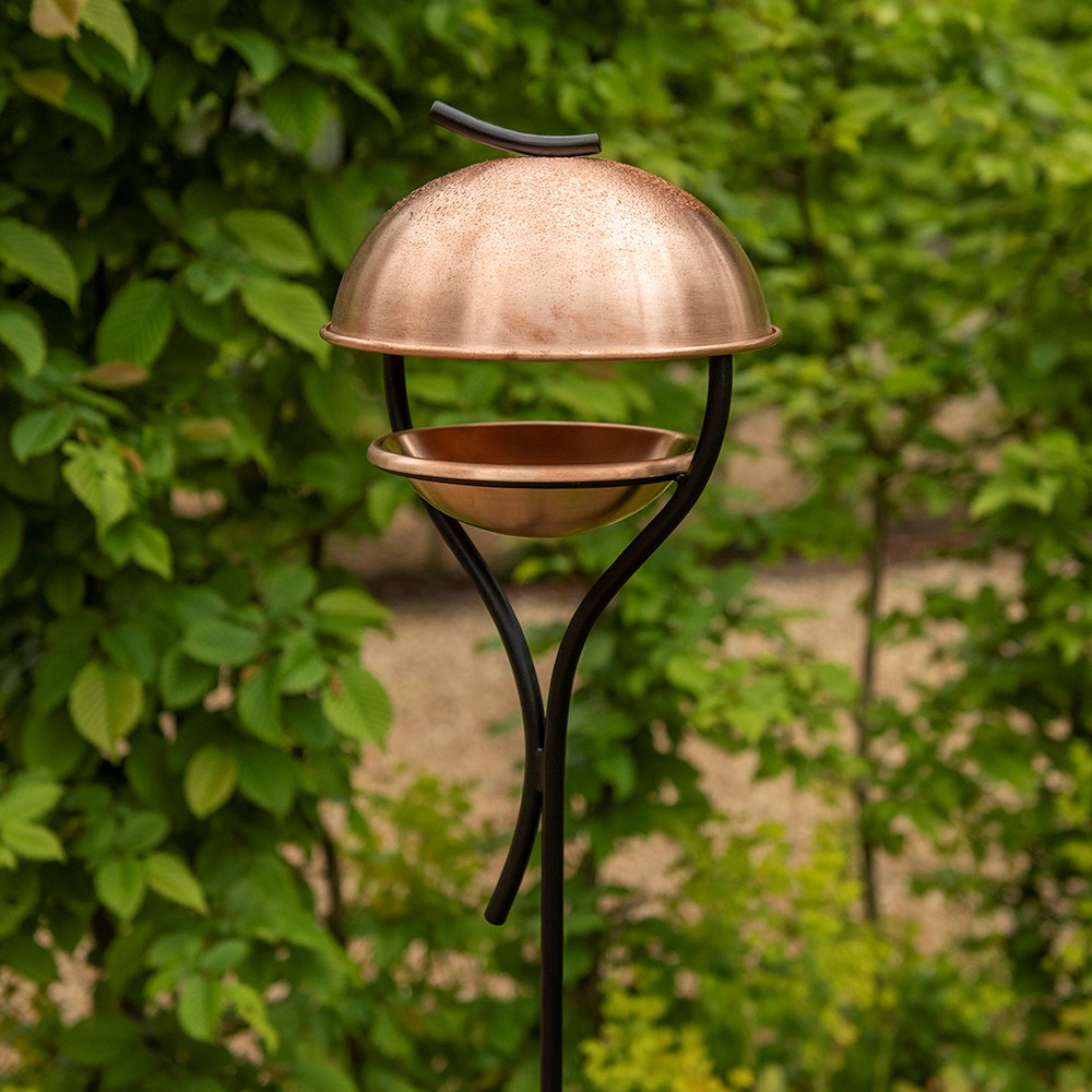 Stake bird feeder - brushed copper